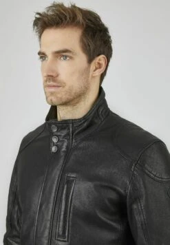 Bugatti Mit Abdeckleiste Und Stehkragen - Leren Jas - Schwarz -Kleding Discountwinkel 6438c4ac1c664d6ea1e43f6b2aafee5c