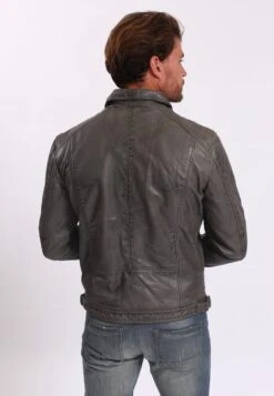 Lee Cooper Leather Jacket With Collar Shirt - 2 Split Side Pockets - - Leren Jas - Vintage Grey -Kleding Discountwinkel ad1ace4cf7614eb5a31f40550c68fbb5
