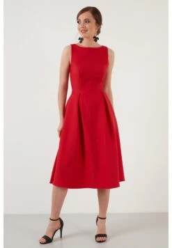 LELA Crew Neck Pleated Midi - Cocktailjurk - Red -Kleding Discountwinkel d0c1788baa494de6905ad142d2aec6f7