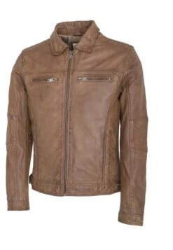 Lee Cooper Leather Jacket With Collar Shirt - 2 Split Side Pockets - - Leren Jas - Vintage Cognac -Kleding Discountwinkel df1c6fa24f6d4fd883906b992410d21e